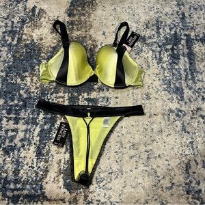 NWT Lady Princess Intimate Green & Black Bra & Thong Set
